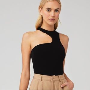 ASTR | Black Cutout Shoulder Ribbed Knit Bodysuit